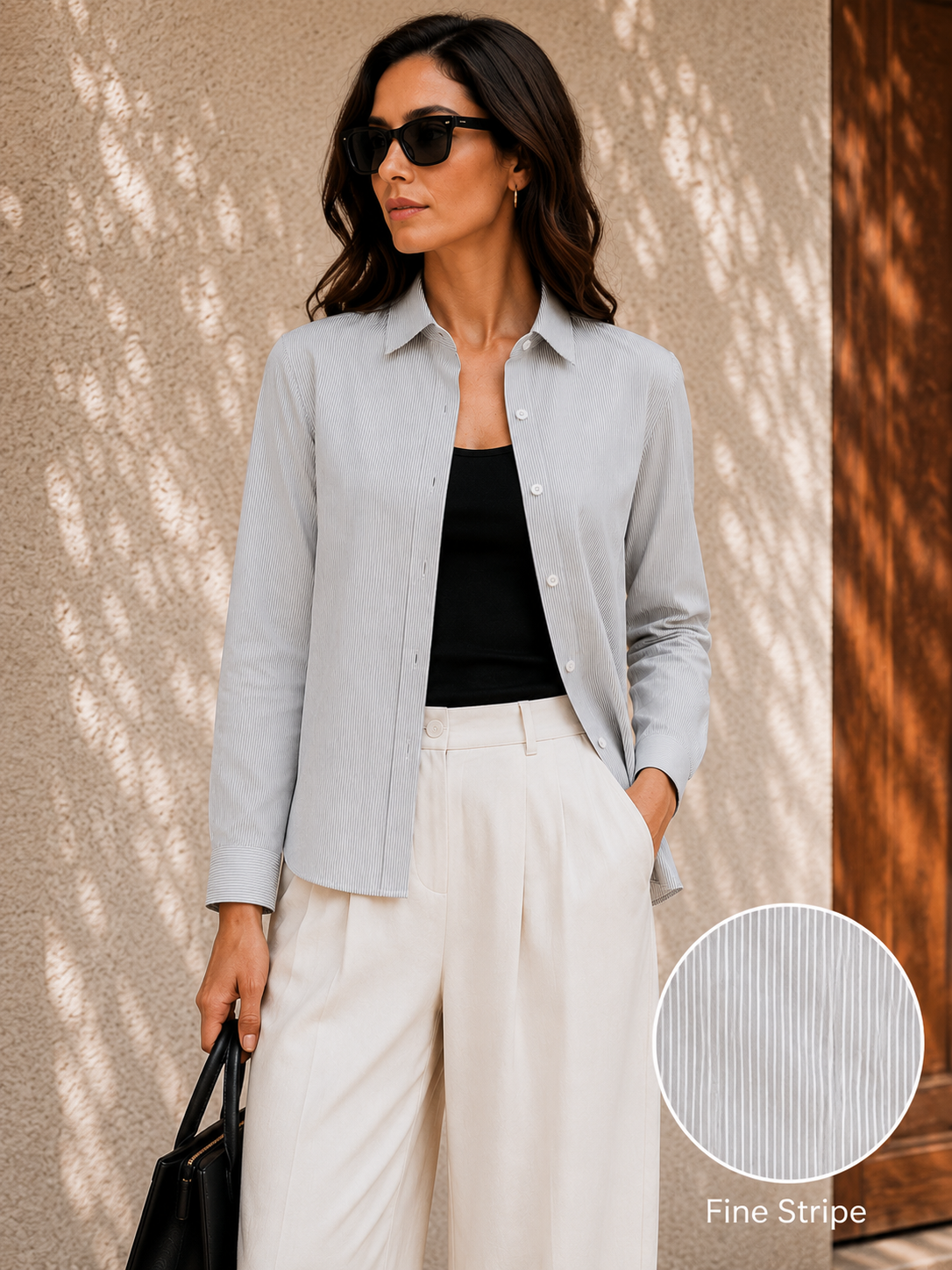 Women Grey Fine Stripe Shirt
