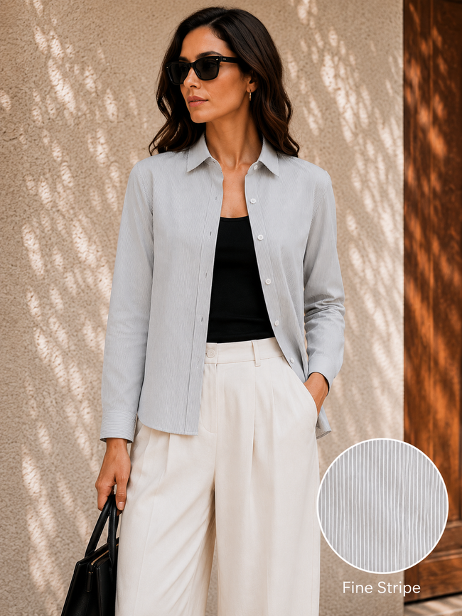 Women Grey Fine Stripe Shirt