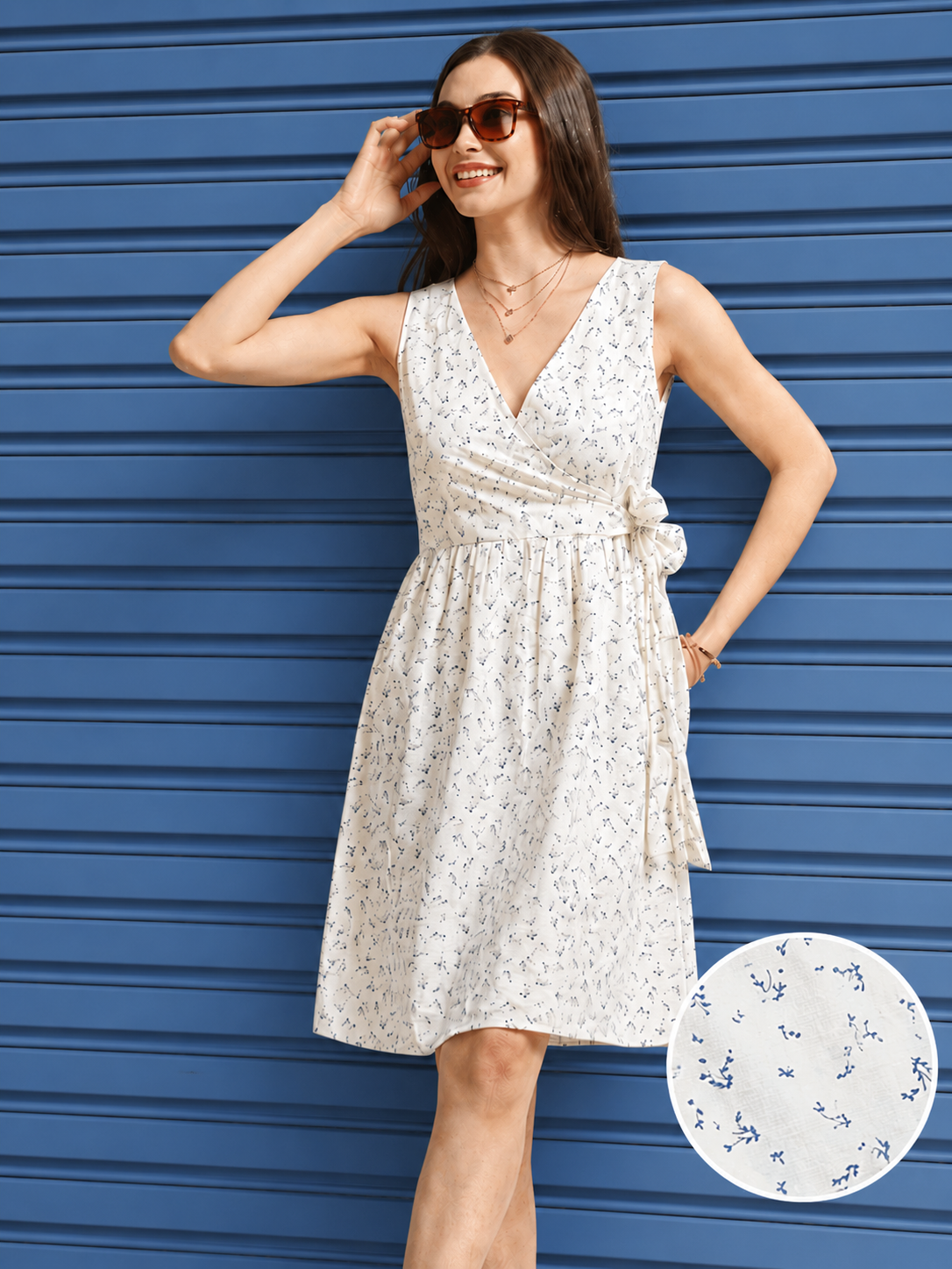 Women White Ditsy Wrap Dress