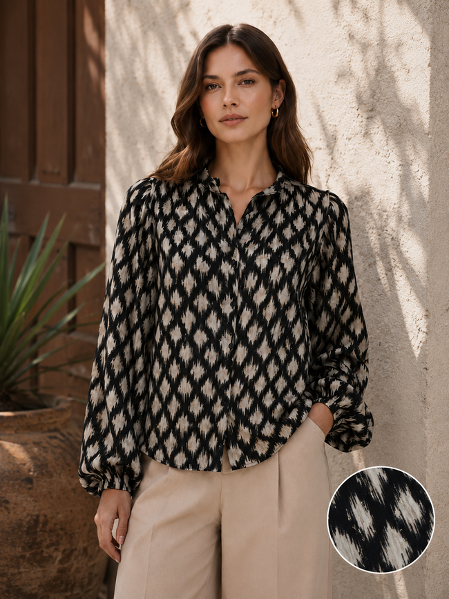 Women Monochrome Ikat Print Shirt