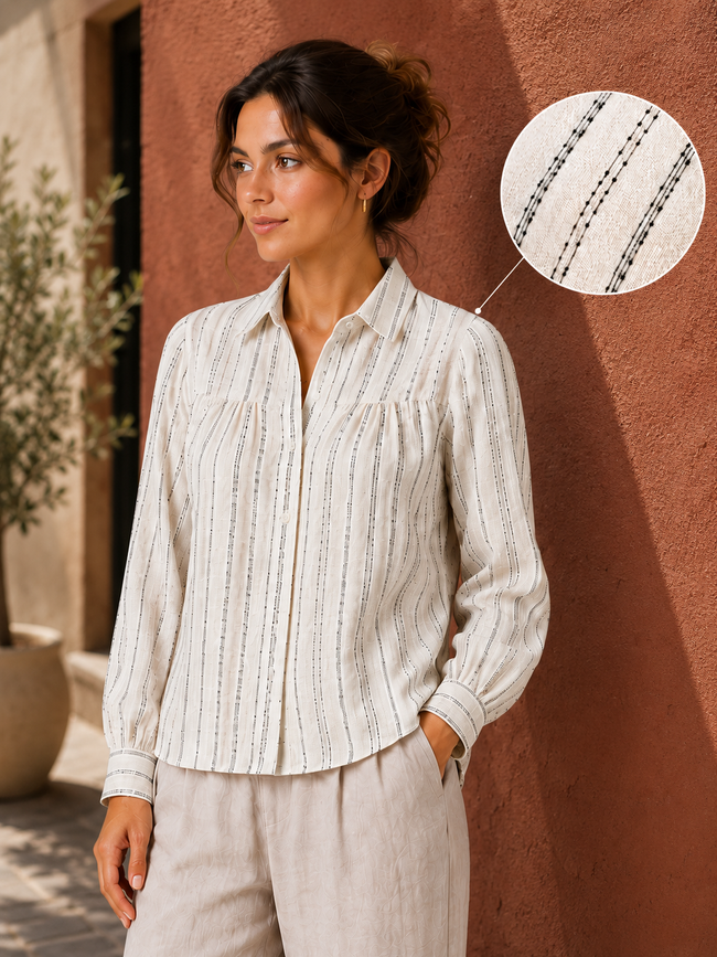Women Beige Striped Yoke Detail Shirt