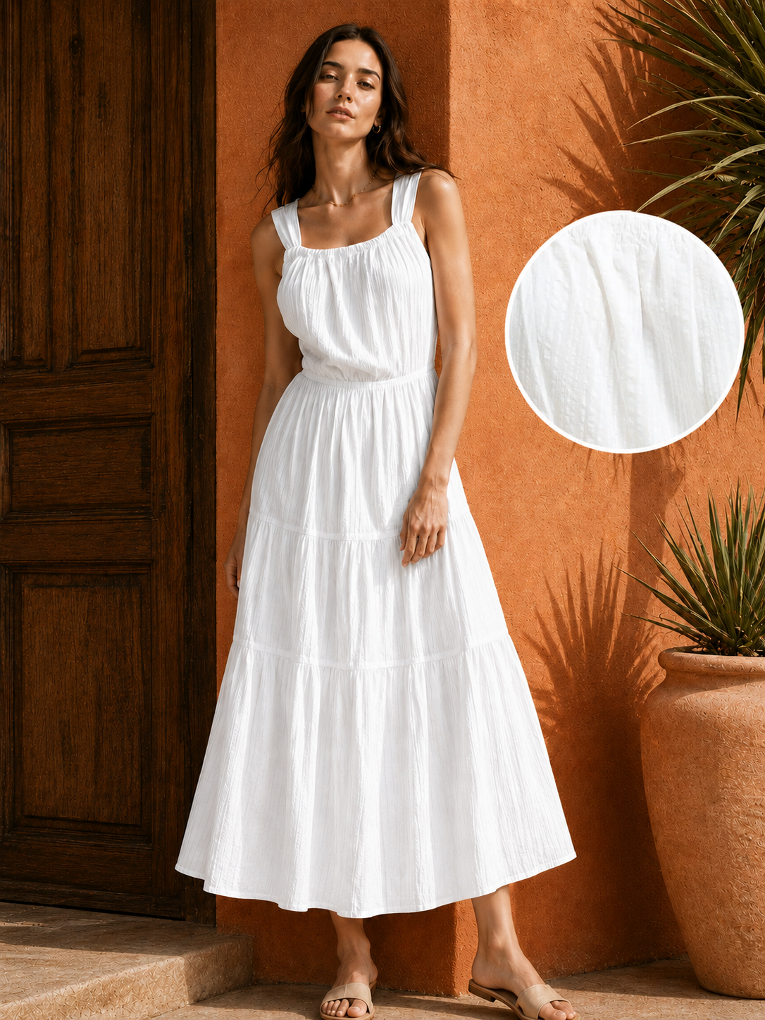 Women White Deep Back Summer Dress