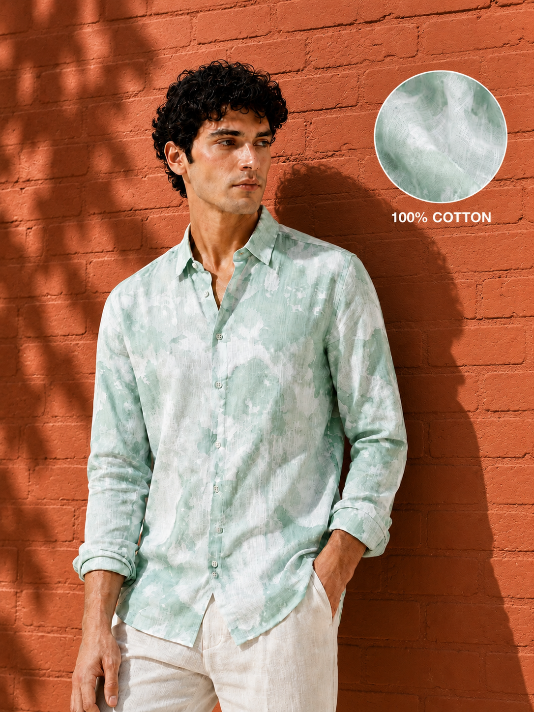 Men Green Watercolor Print Shirt