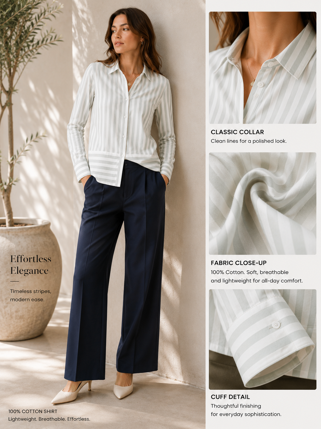 Women Mint Green Stripe Panel Detail Shirt