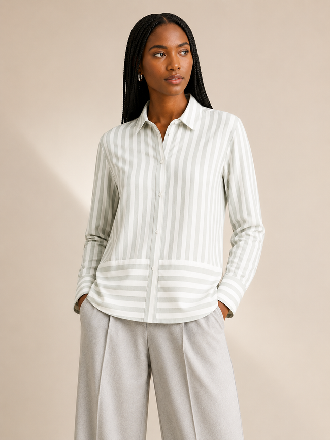 Women Mint Green Stripe Panel Detail Shirt