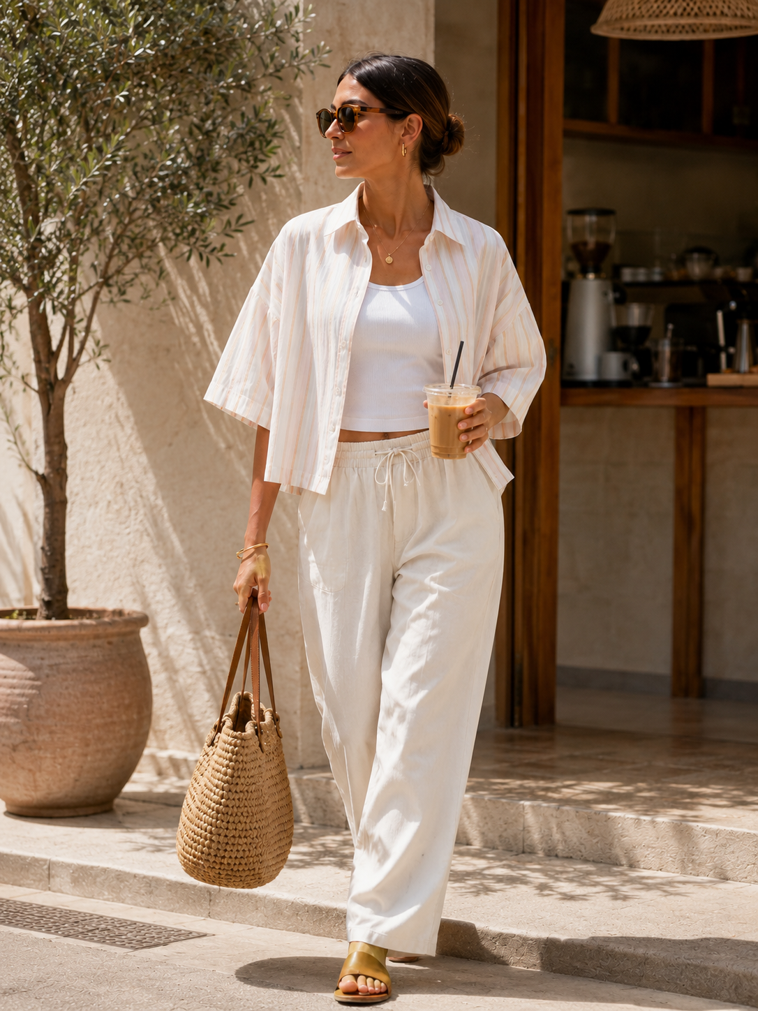 Women Peach Resort Stripe Shirt