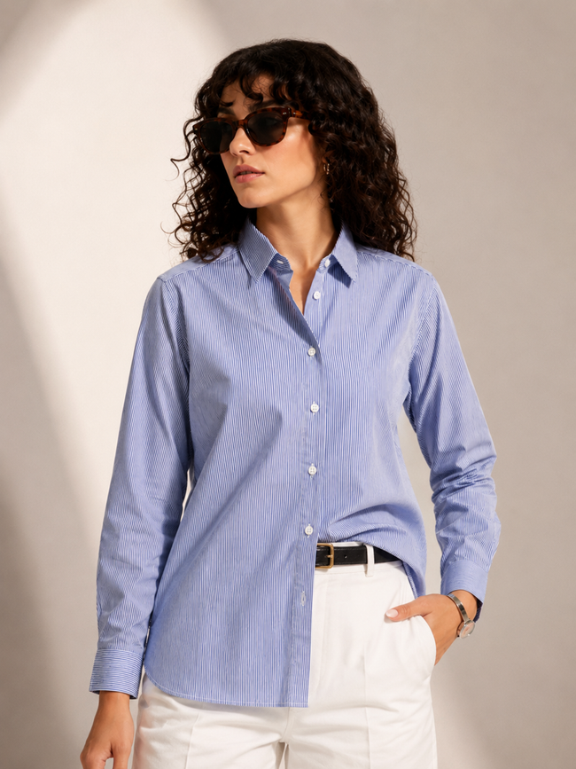 Women Blue Pinstripe Shirt