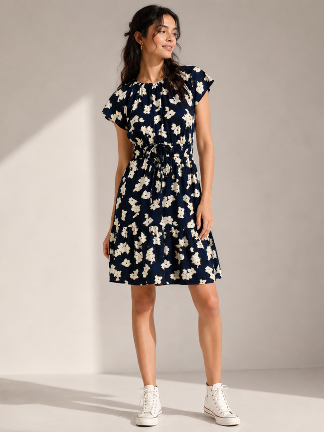 Women Black Printed Flare Dress