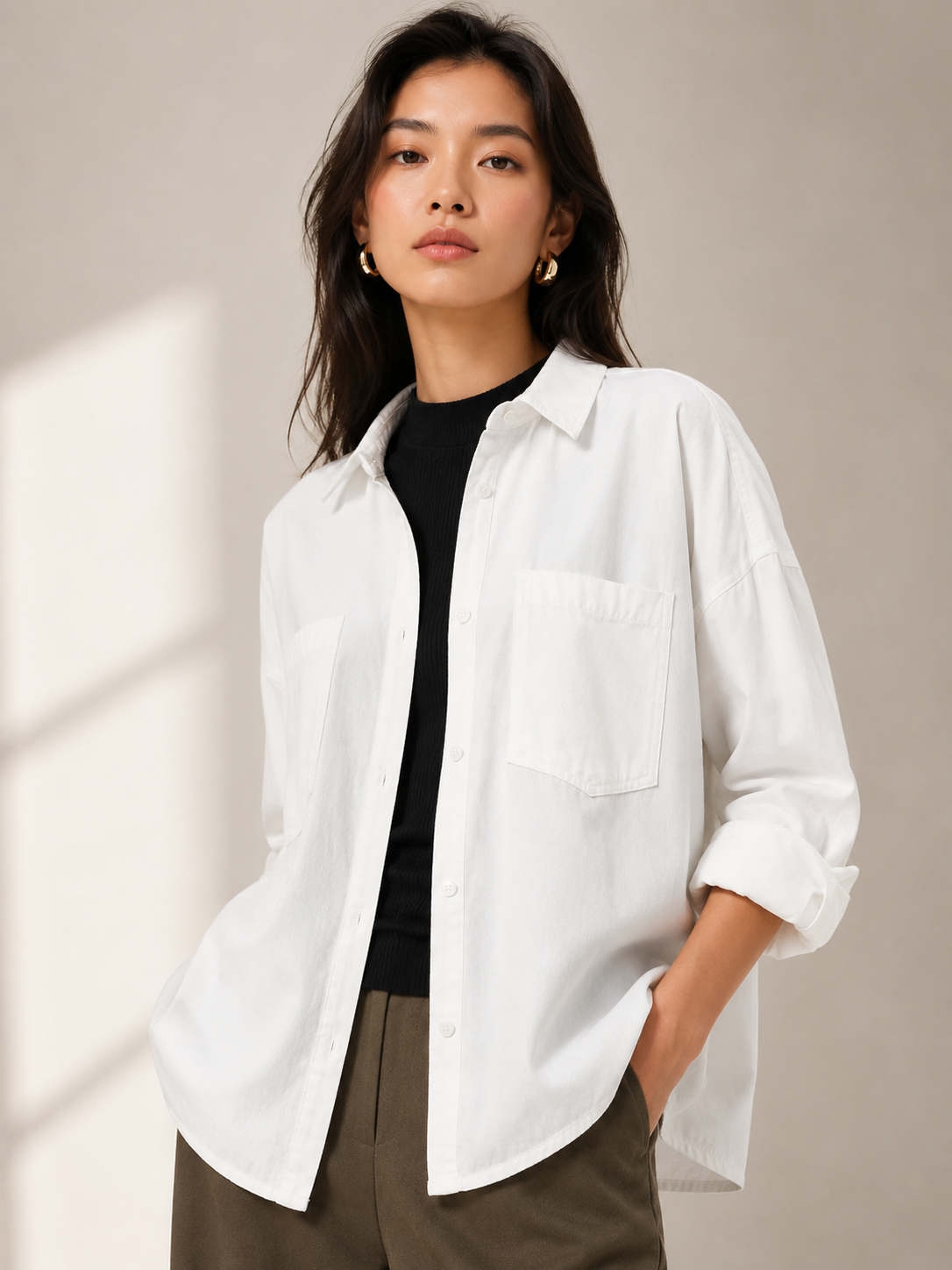 Women Regular Fit White Oversized Shirt