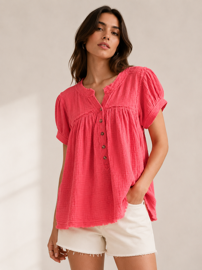 Women Pink Double Gauze Relaxed Top
