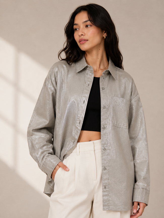 Women Grey Oversized Style Shirt