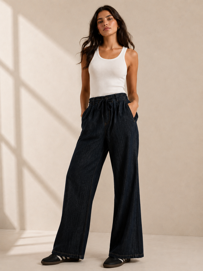 Women Blue Denim Flared Pants