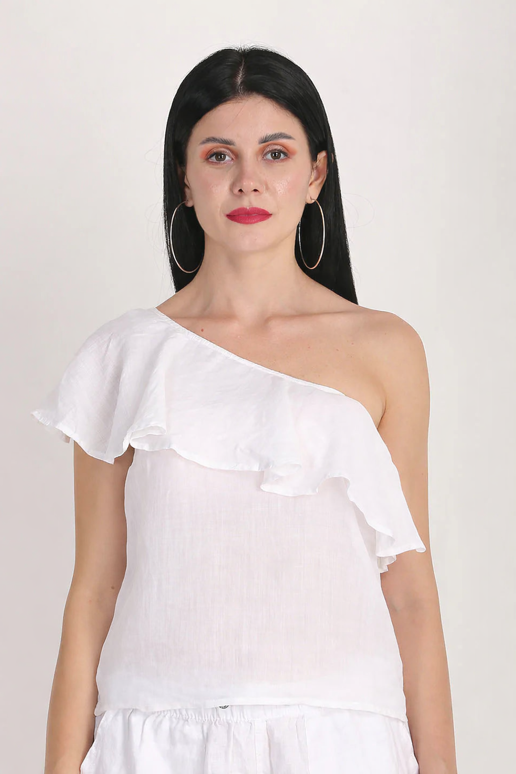 Women White One Shoulder Top