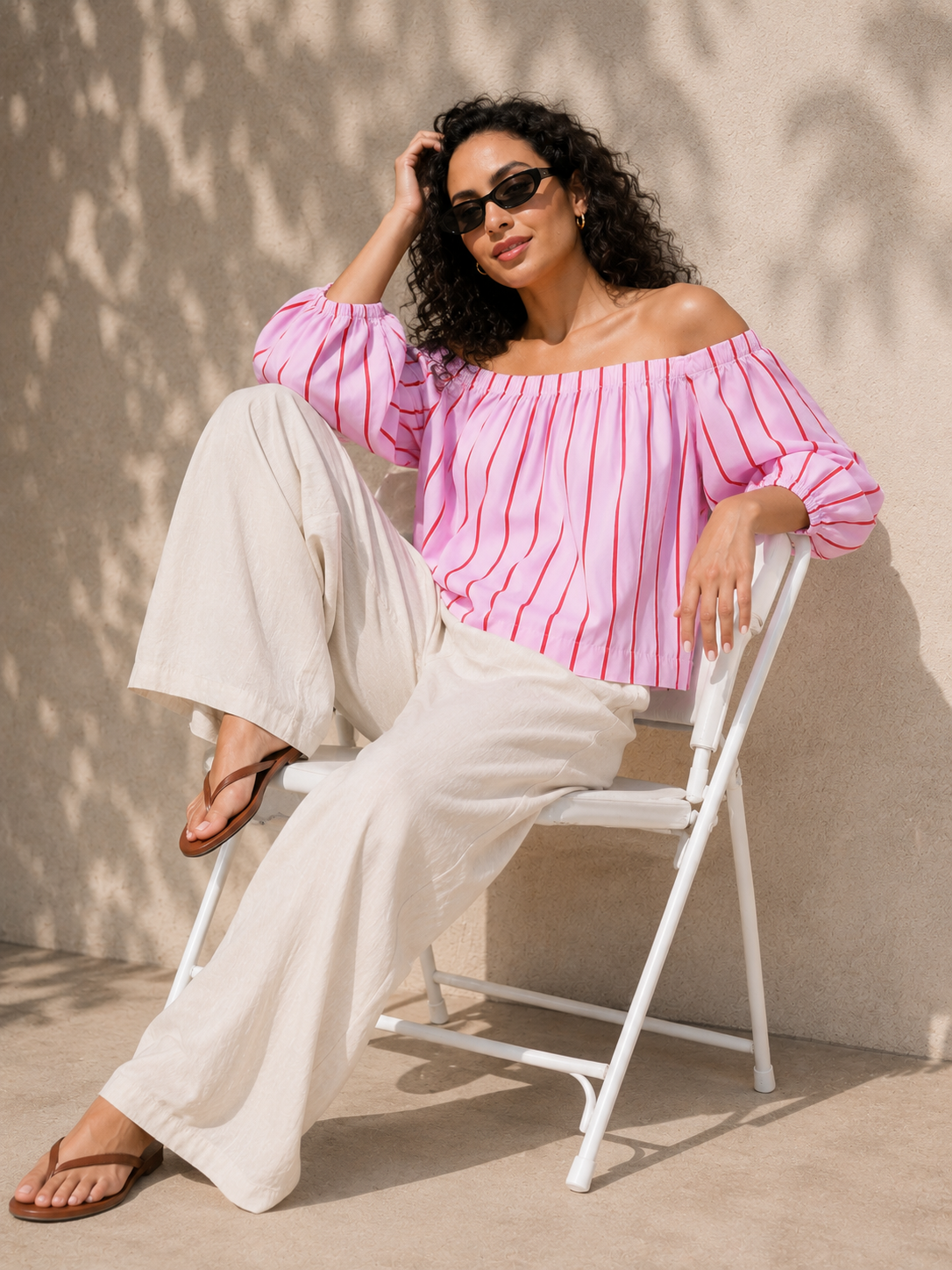 Women Pink Off Shoulder Top