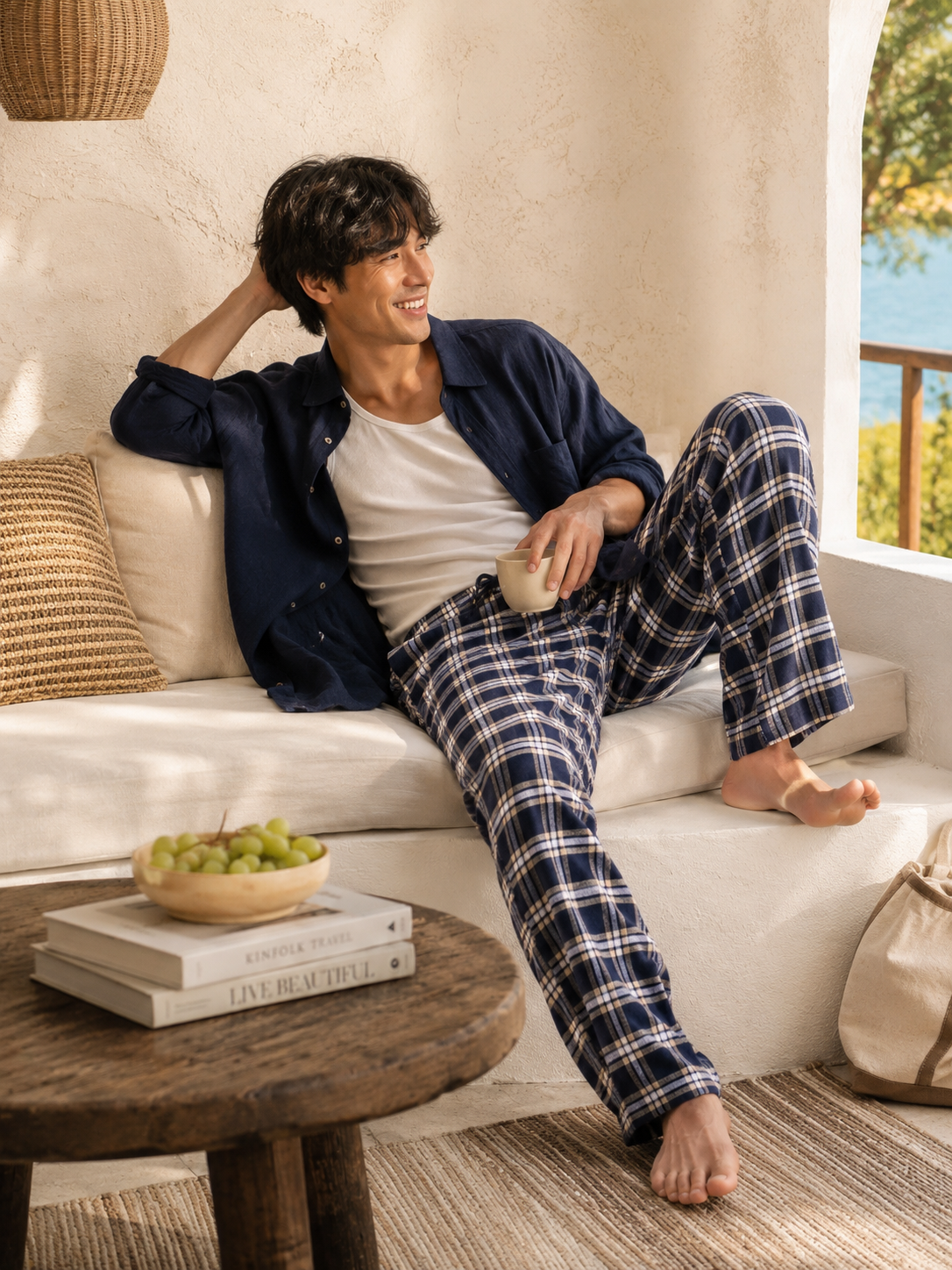 Men Navy Madras Check Lounge Pants