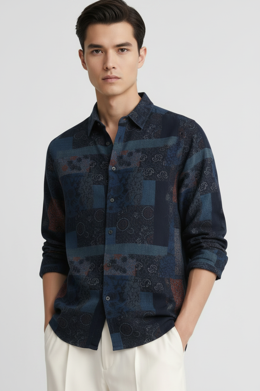 Men Green Multi Patch Print Shirt
