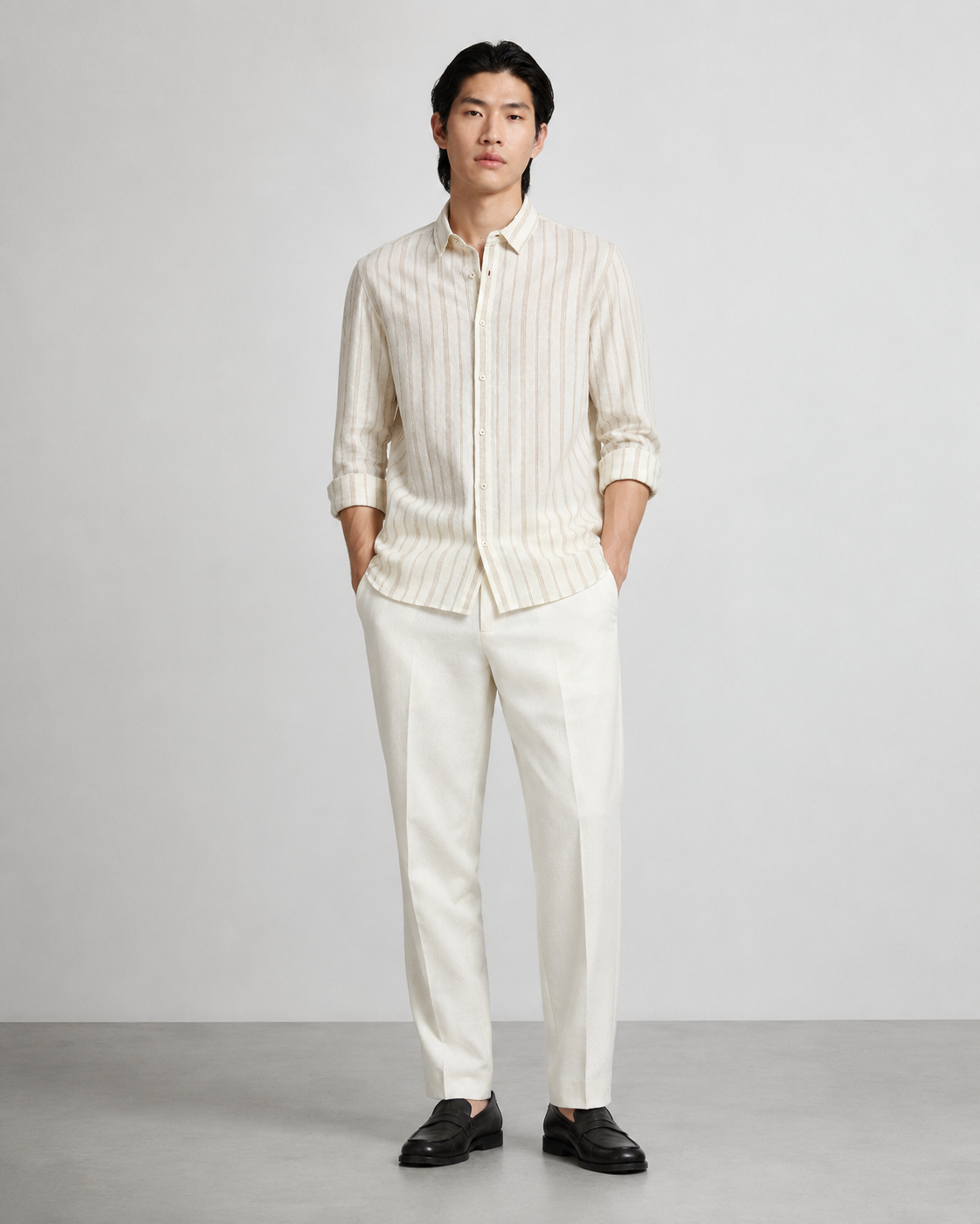 Men Beige Vertical Stripe Shirt