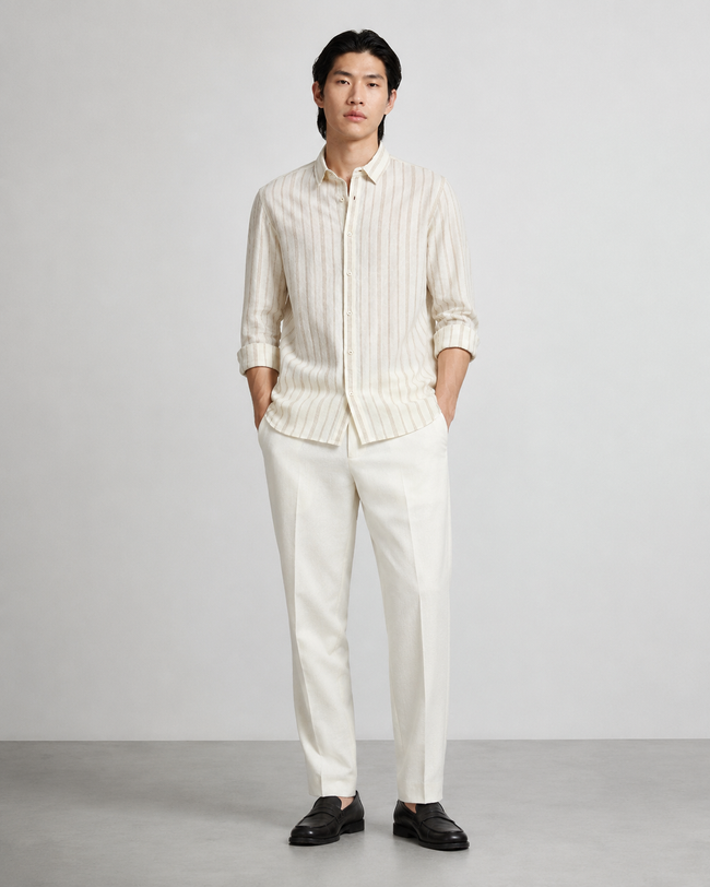 Men Beige Vertical Stripe Shirt