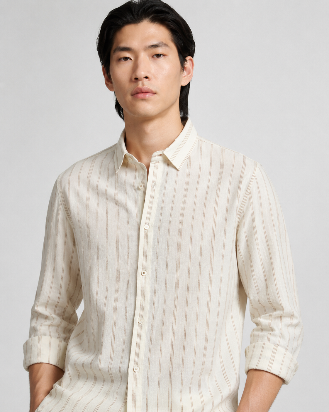 Men Beige Vertical Stripe Shirt