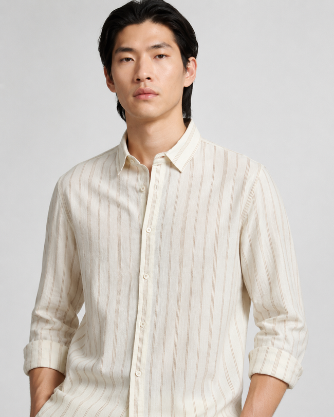 Men Beige Vertical Stripe Shirt
