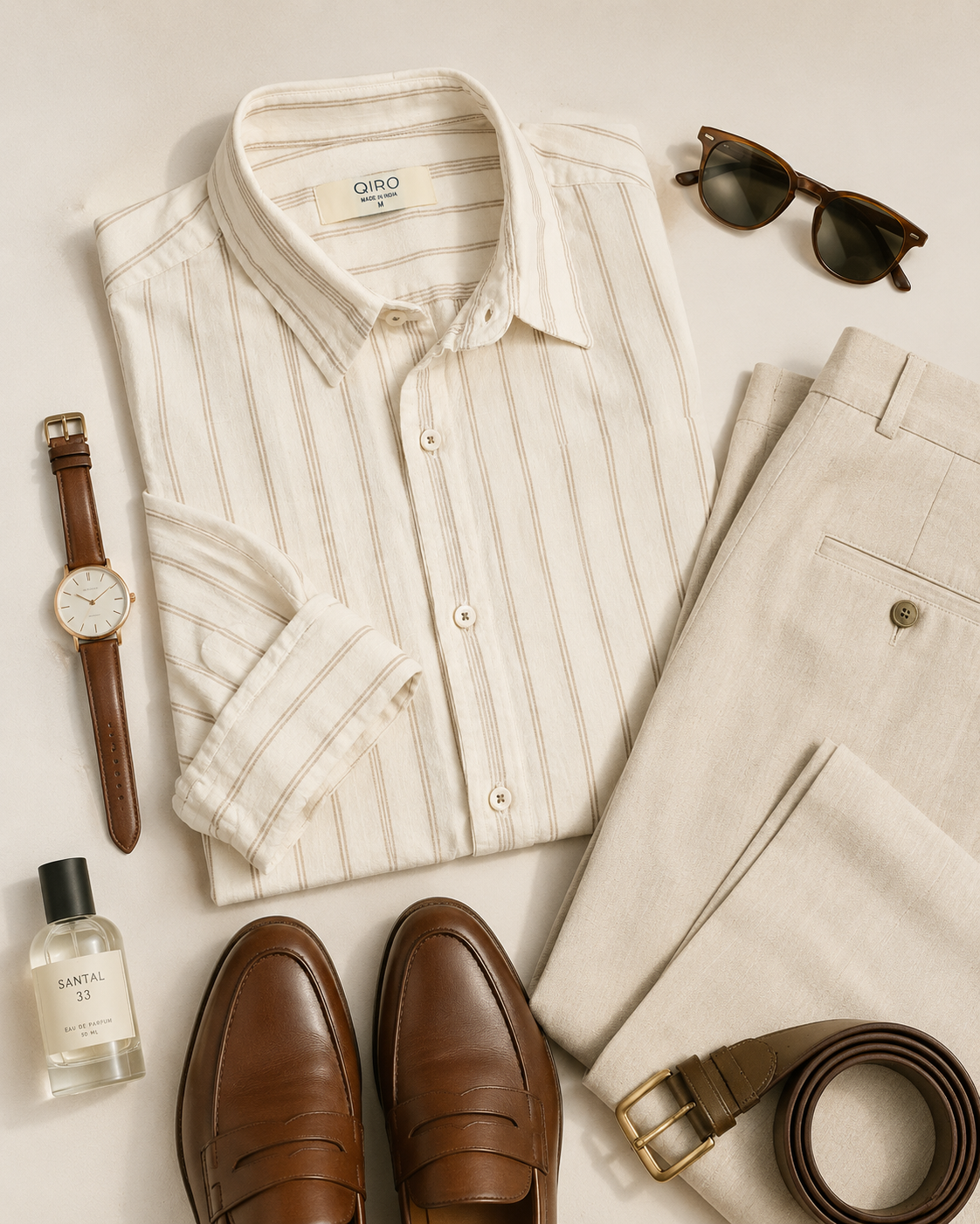 Men Beige Vertical Stripe Shirt