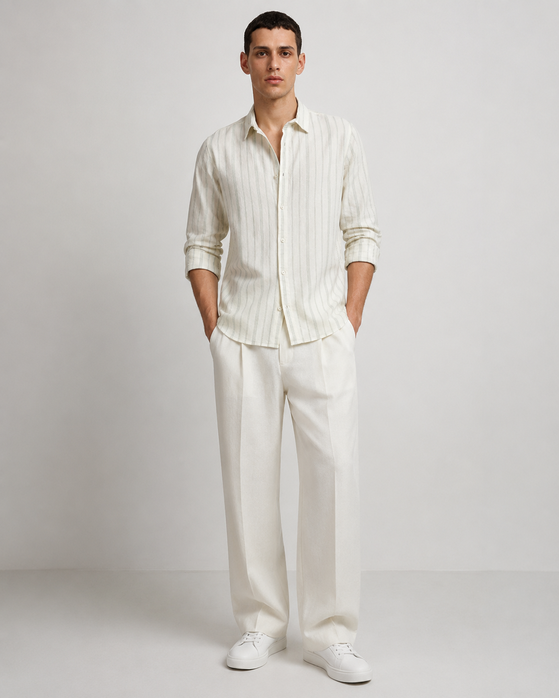 Men Green Vertical Stripe Shirt