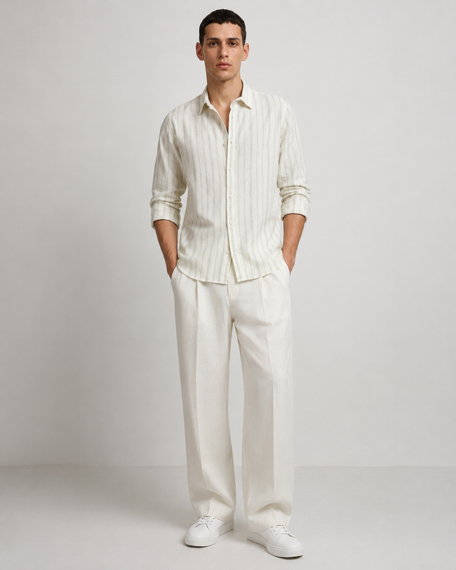Men Green Vertical Stripe Shirt