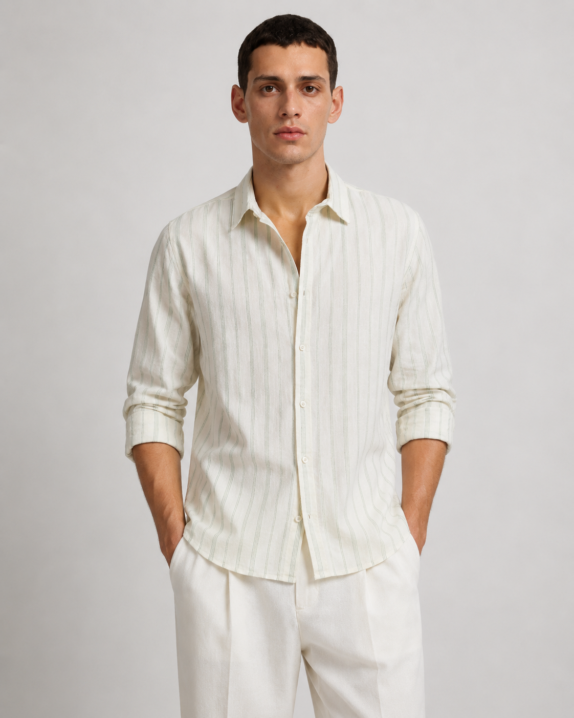 Men Green Vertical Stripe Shirt
