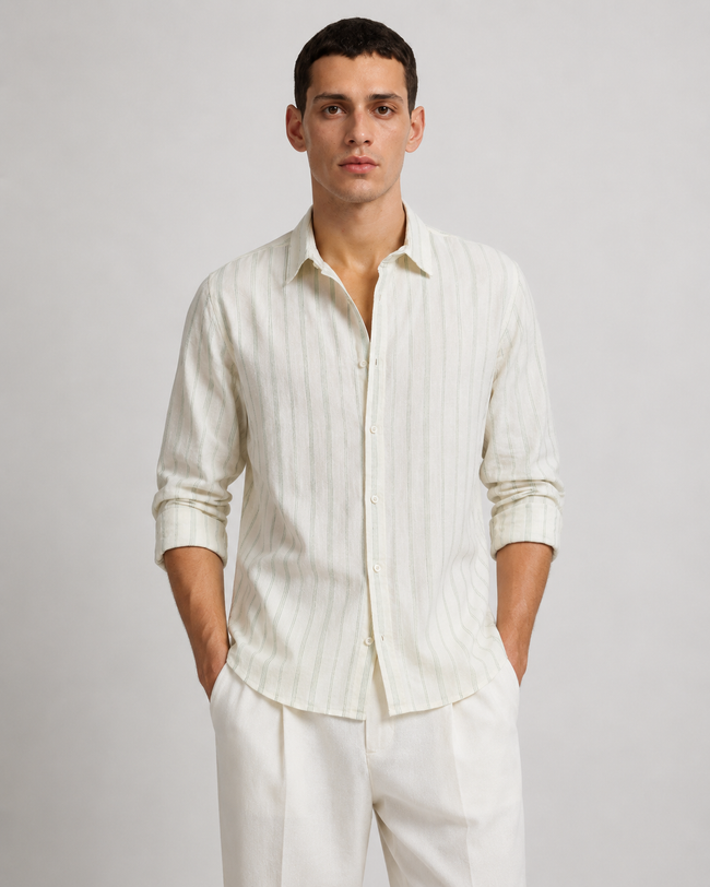 Men Green Vertical Stripe Shirt