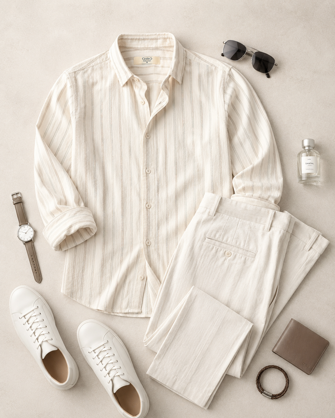 Men Green Vertical Stripe Shirt