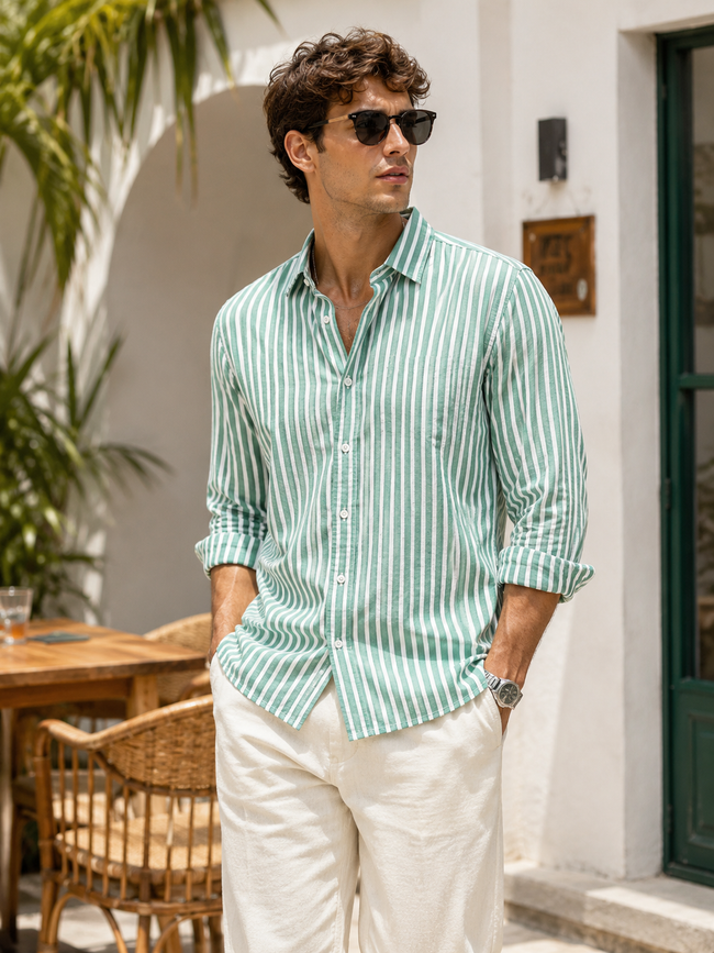 Men Green & White Stripe Shirt