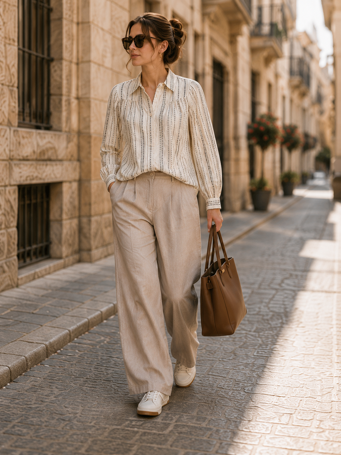 Women Beige Striped Yoke Detail Shirt