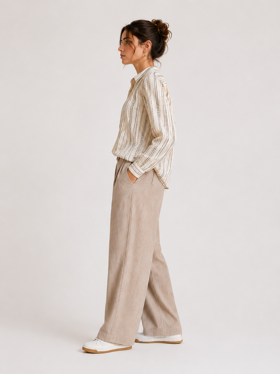 Women Beige Striped Yoke Detail Shirt