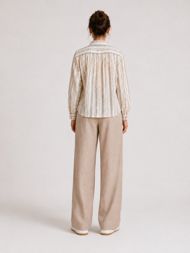 Women Beige Striped Yoke Detail Shirt