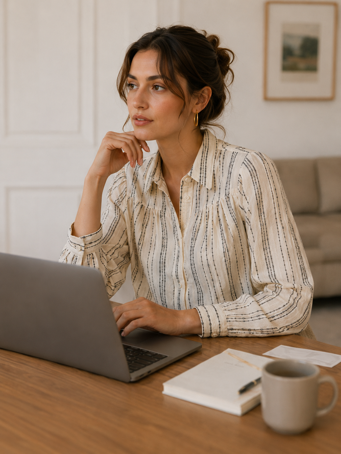 Women Beige Striped Yoke Detail Shirt