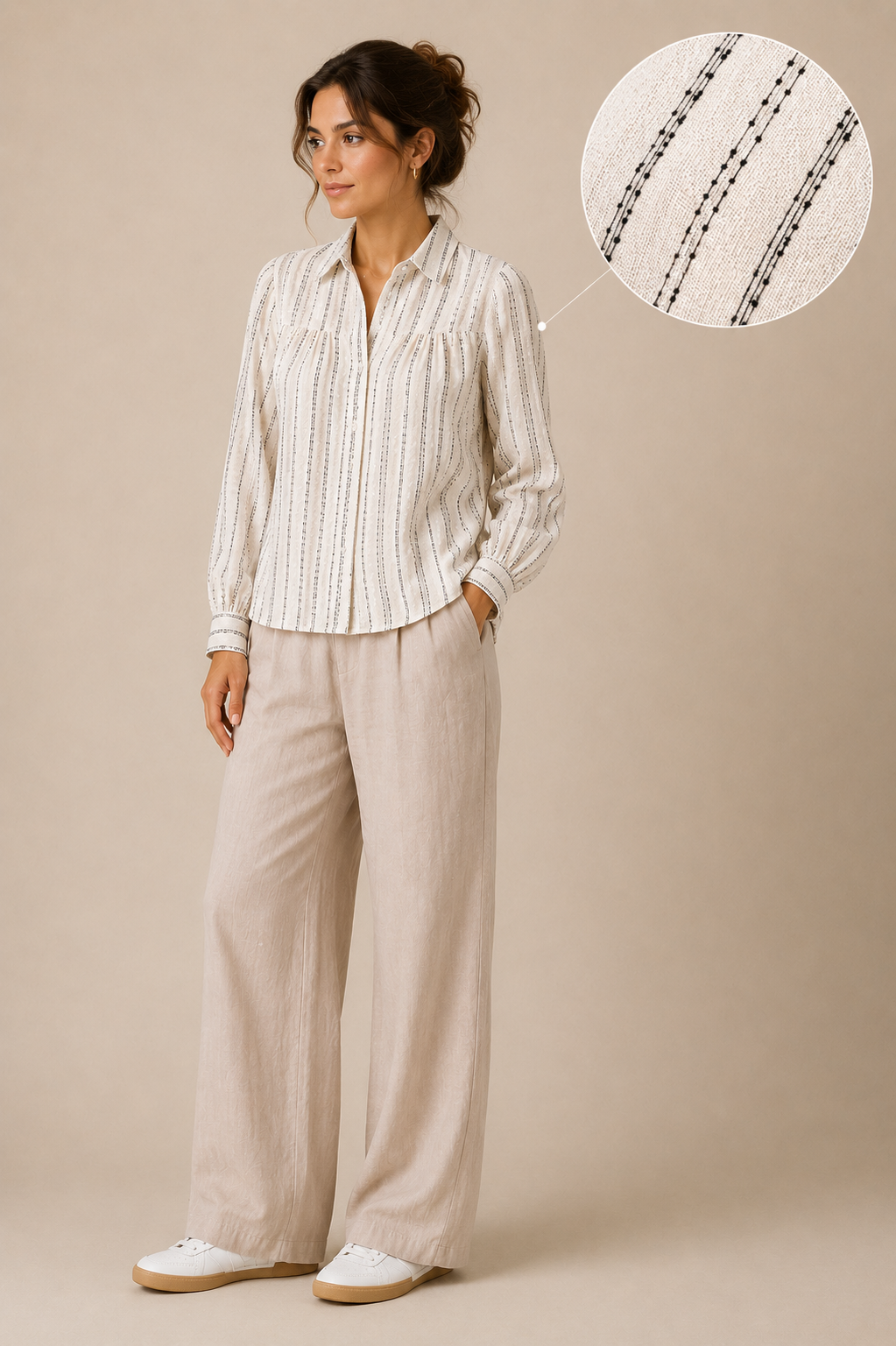Women Beige Striped Yoke Detail Shirt