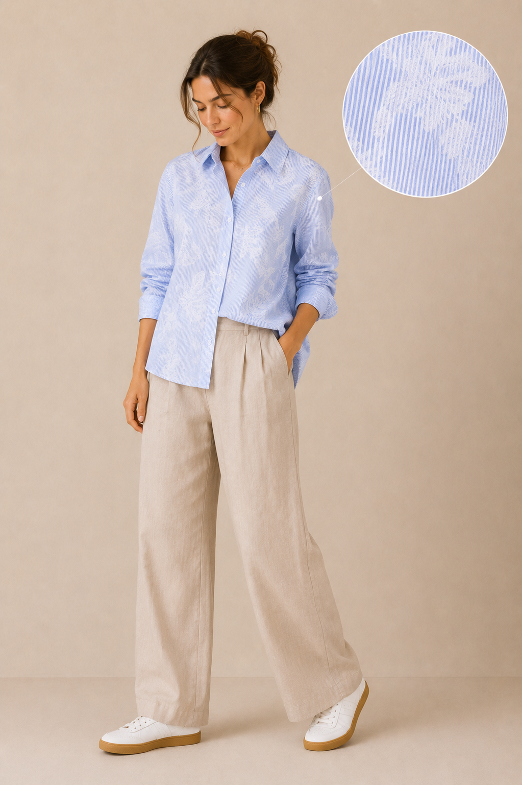 Women Modern Blue Floral Detail Shirt