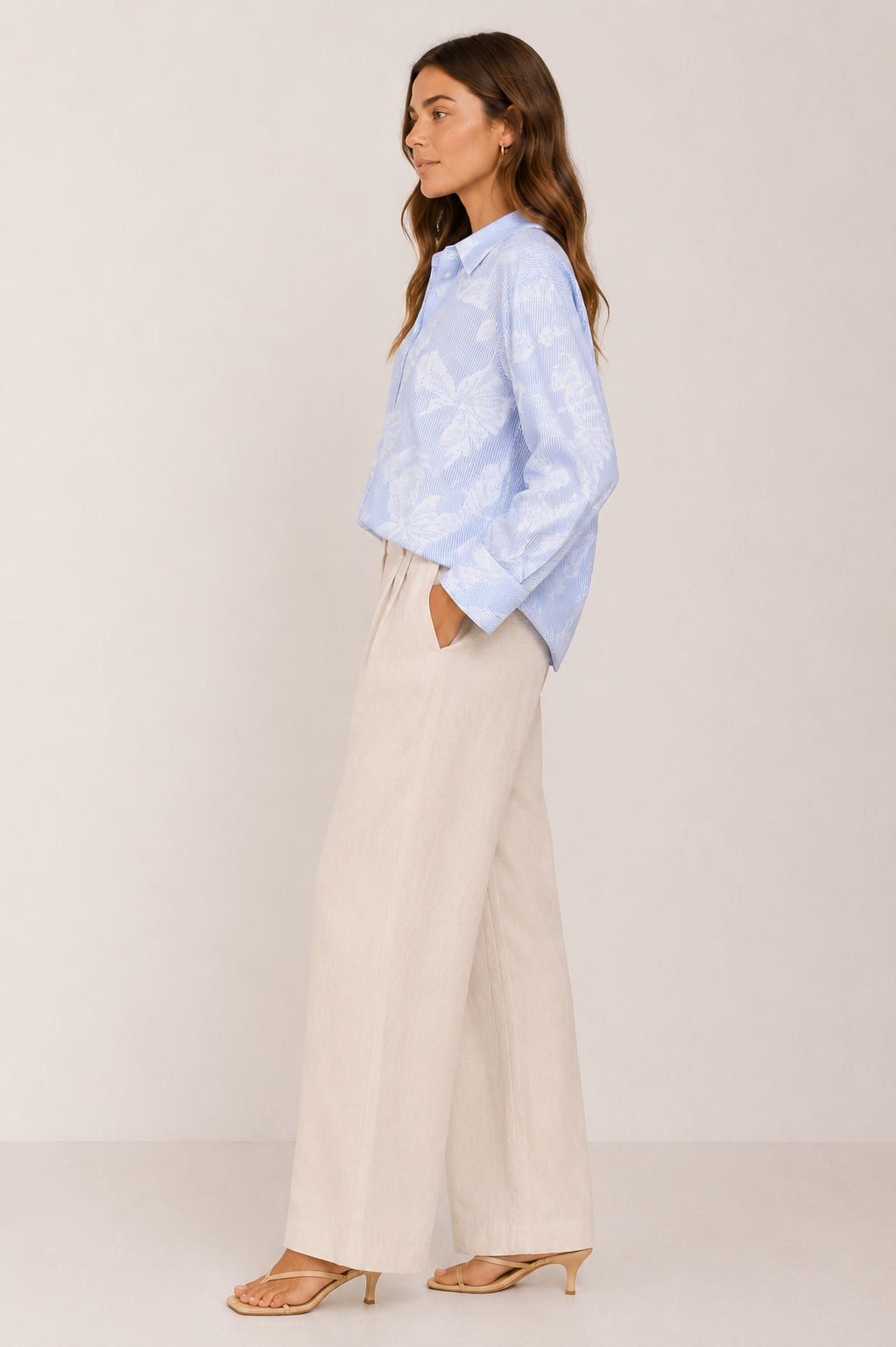Women Modern Blue Floral Detail Shirt