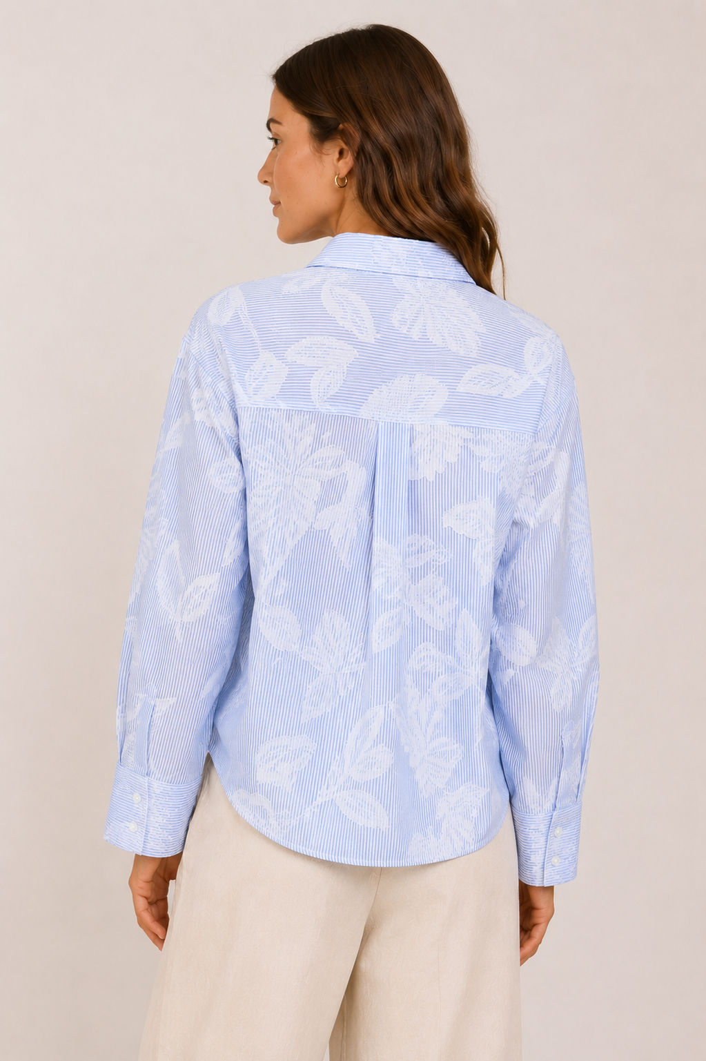 Women Modern Blue Floral Detail Shirt