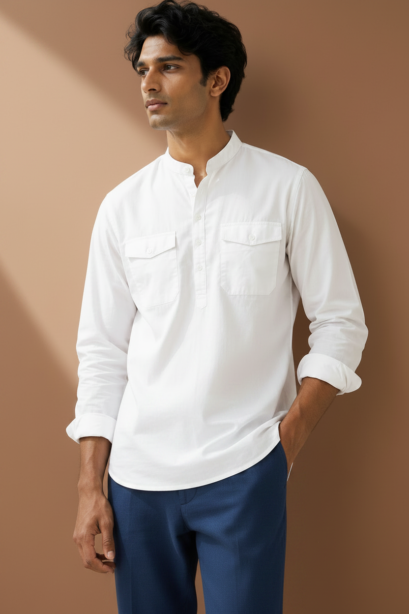 Men White Mandarin Fit Shirt