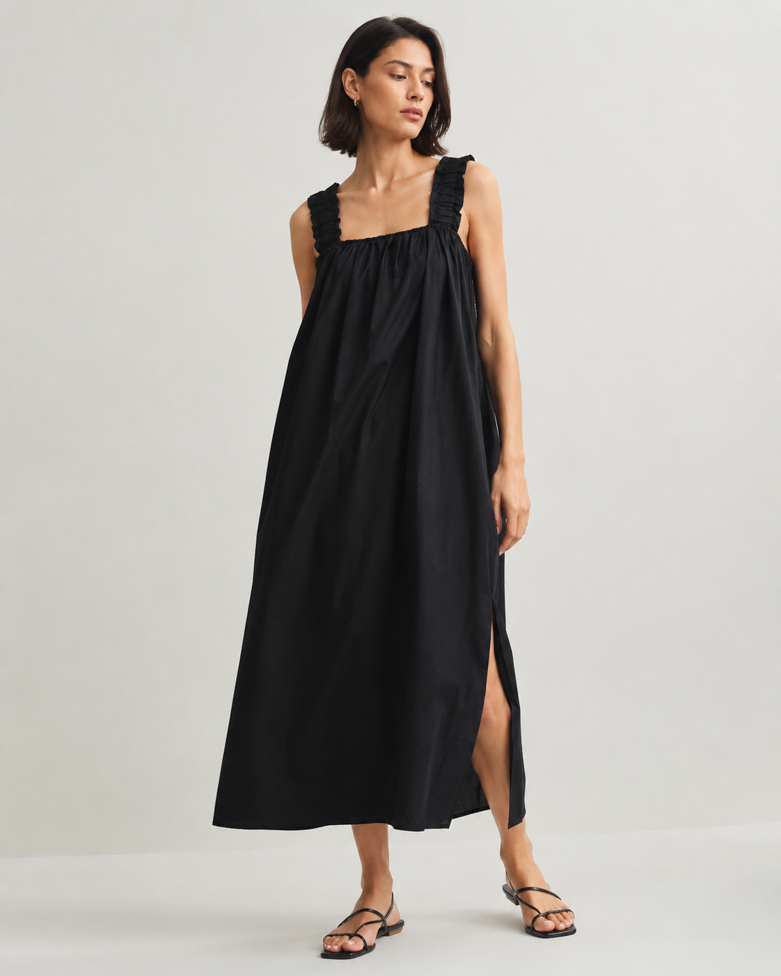 Women Black Relaxed Midi Dress