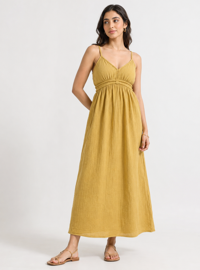 Women Yellow Maxi Vacation Dress