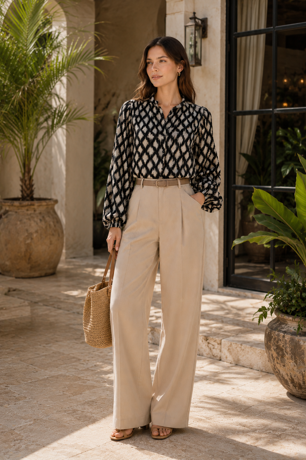 Women Monochrome Ikat Print Shirt