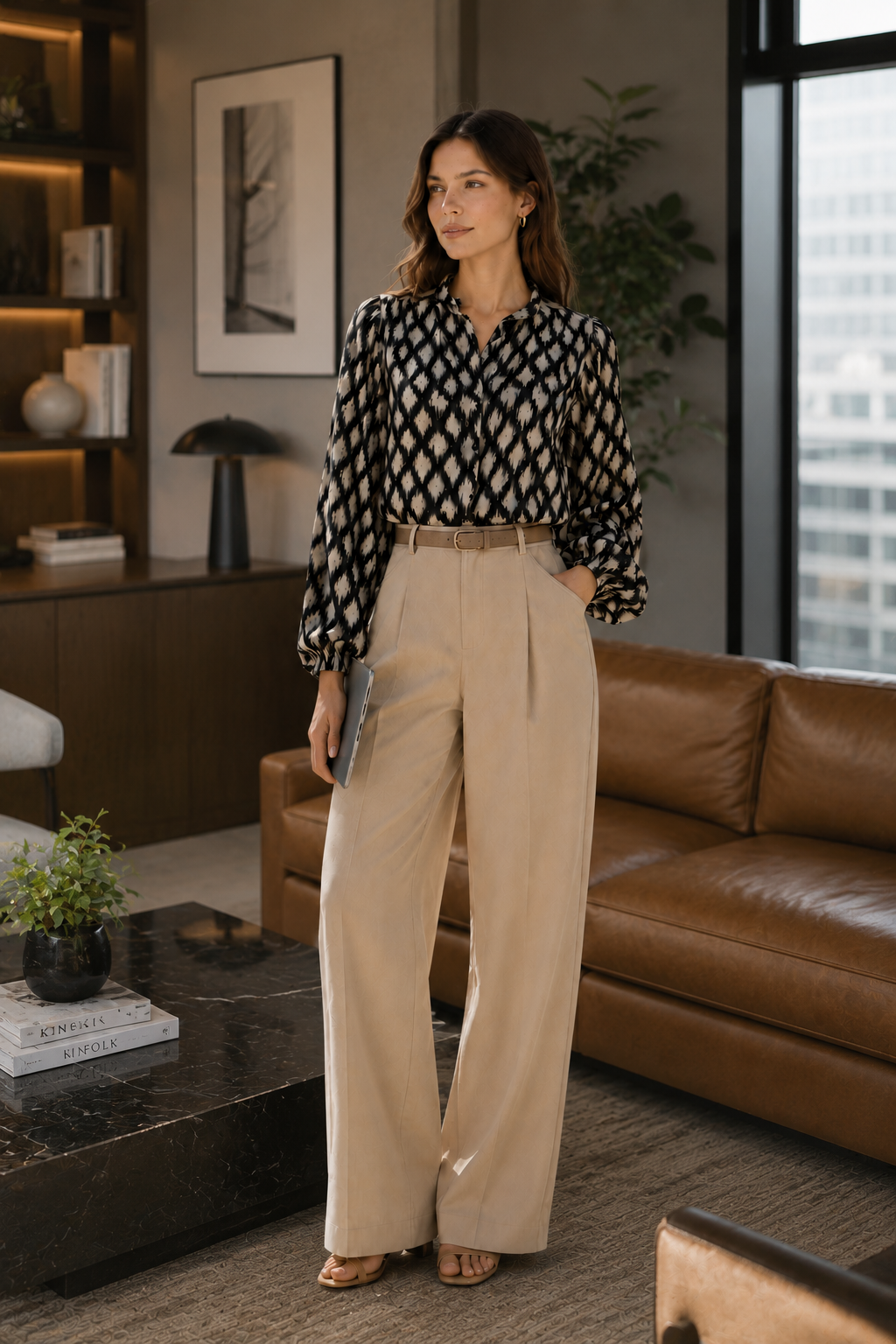 Women Monochrome Ikat Print Shirt