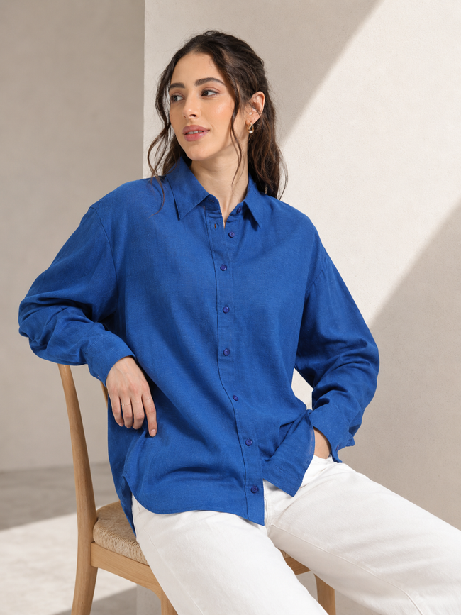 Women Blue Oversized Shirt