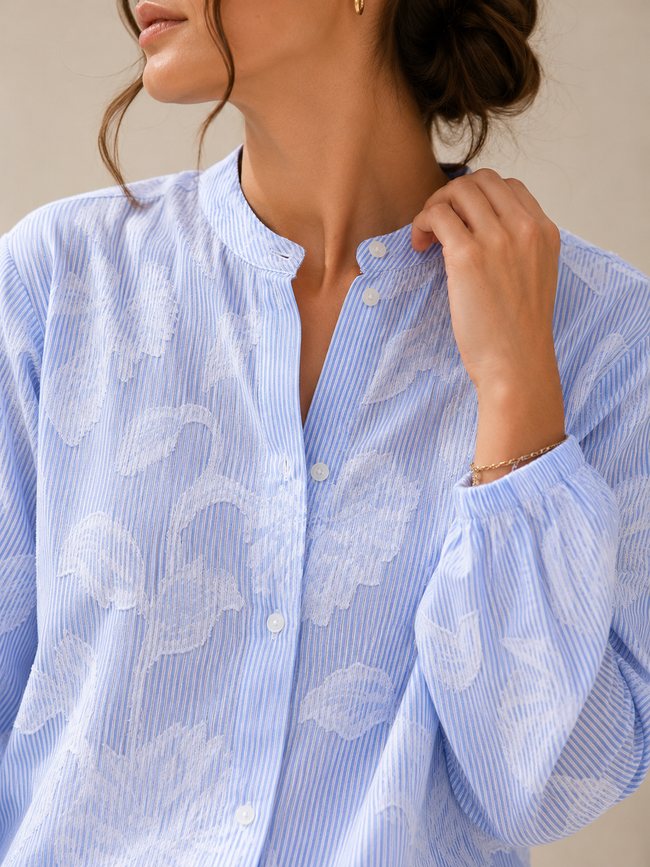 Women Blue Floral Drawstring Shirt