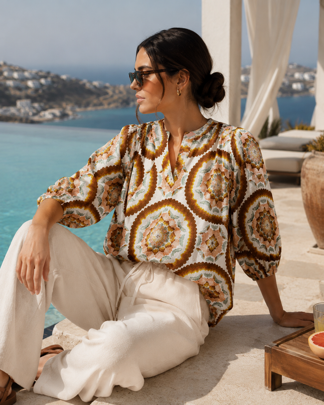 Women Boho Statement Print Relaxed Top