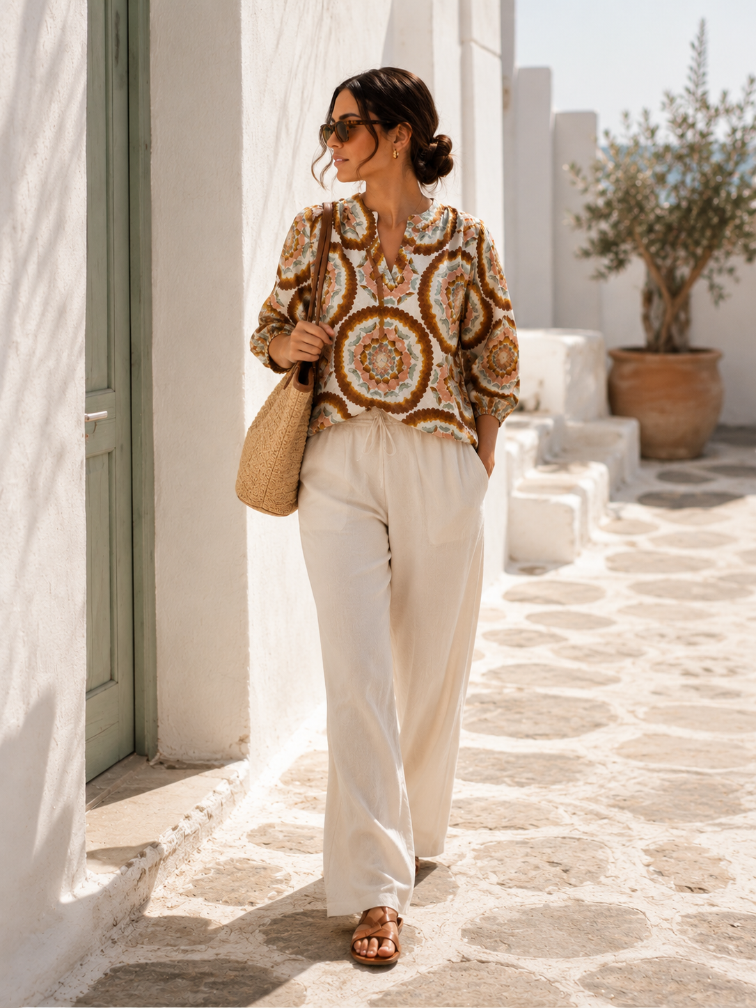 Women Boho Statement Print Relaxed Top