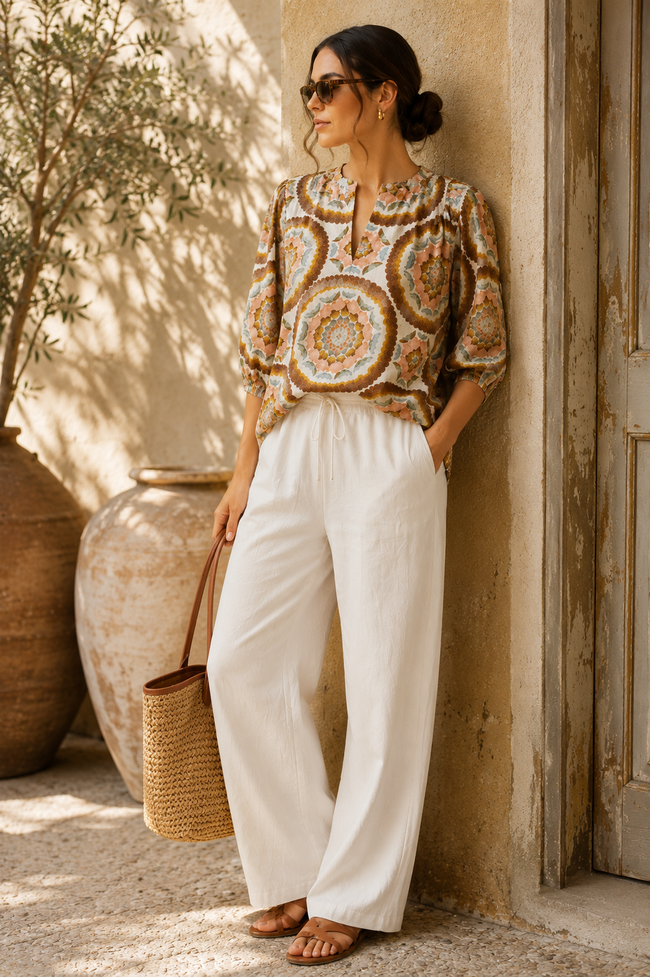 Women Boho Statement Print Relaxed Top