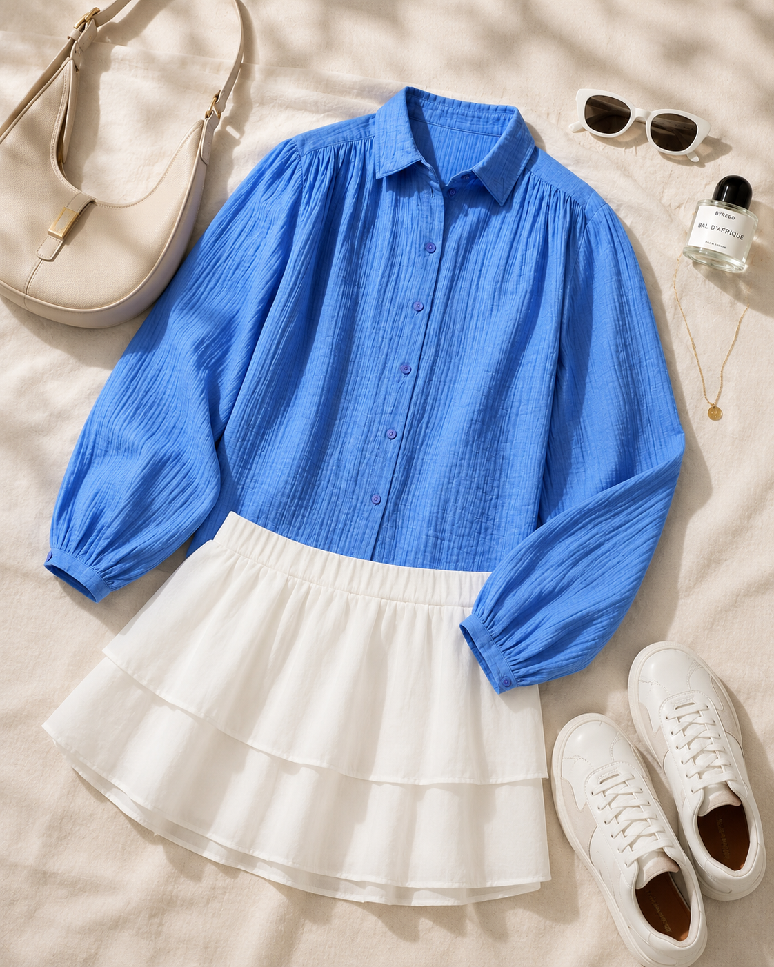 Women Blue Batwing Sleeve Shirt